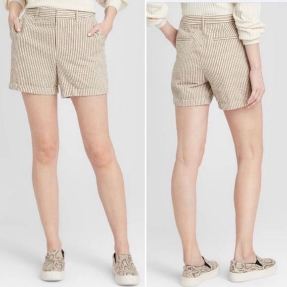 A New Day Seersucker Shorts Size 4 Tan Brown & Cream Cotton NWT - Picture 1 of 16